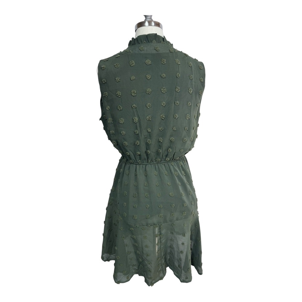 Simplee Swiss Dot Chiffon Ruffle Mini Dress Army Green Cottagecore Women's Small - Picture 5 of 9